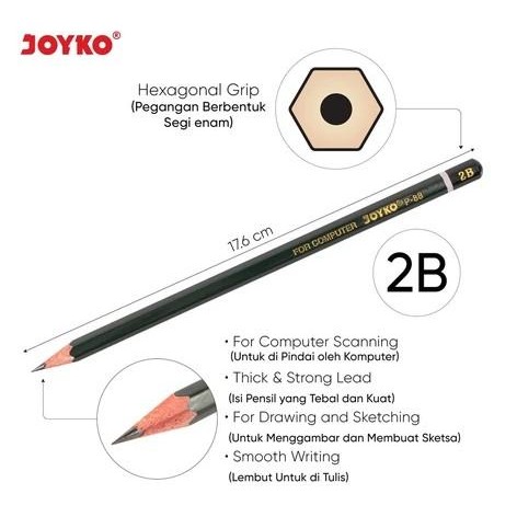 

Pensil Tulis Komputer P-88 Joyko 2B | 1 BOX ISI 12PCS | Writing Pencil - Spesifikasi