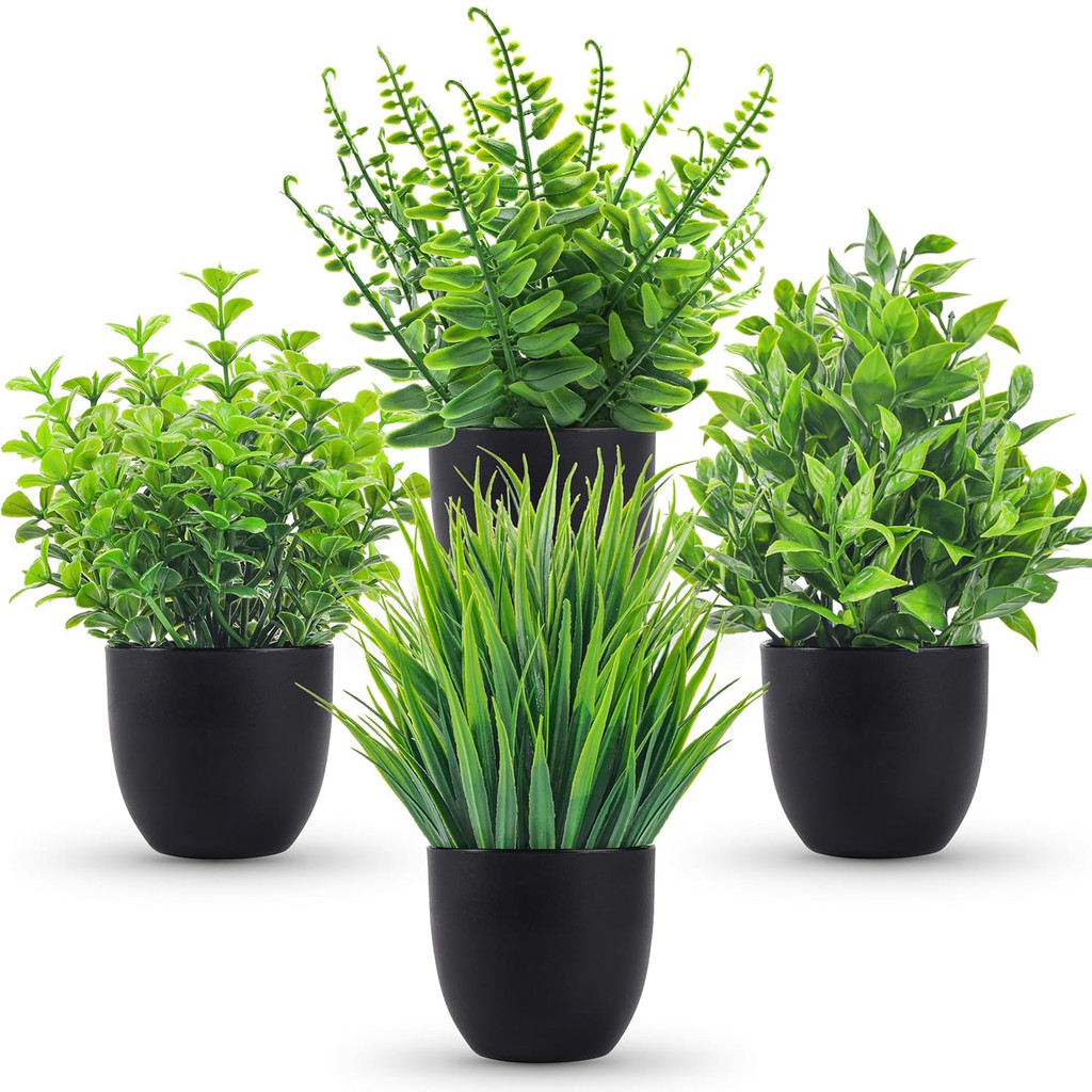 Fake Plants 4 Packs Artificial Plants Small Faux Plants Black Bathroom Accessories for Bathroom Home