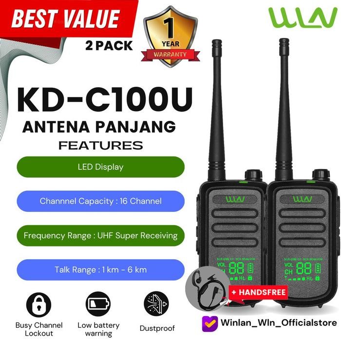 [TERLARIS] Walkie talkie HT Two-Way Radio WLN Layar LED KD - C100U + HF - Antena Panjang