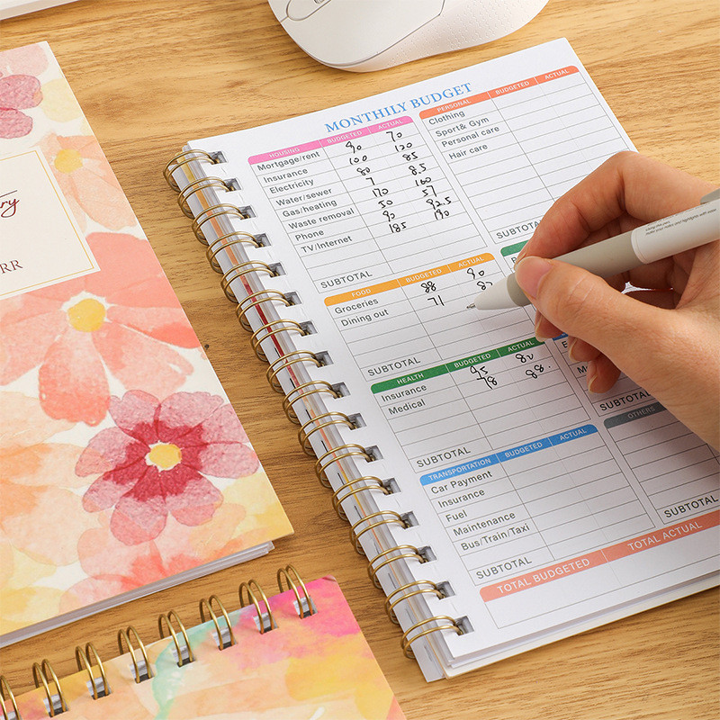 

English Daily Weekly Financial Tally Notebook Large Coil Notebook Household Income and Expenditure Cash Budget Book