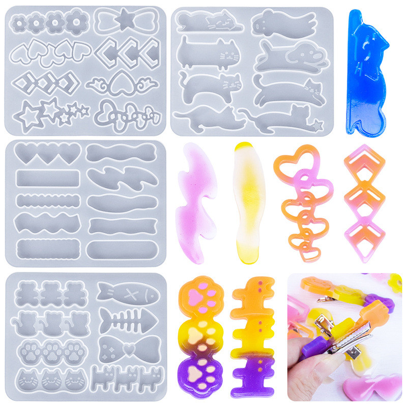 

Animal Silicone Hair Clip Mold Geometric Cat Design for DIY Resin Jewelry Epoxy Hair Accessories Reusable Non-Stick Craft Tools