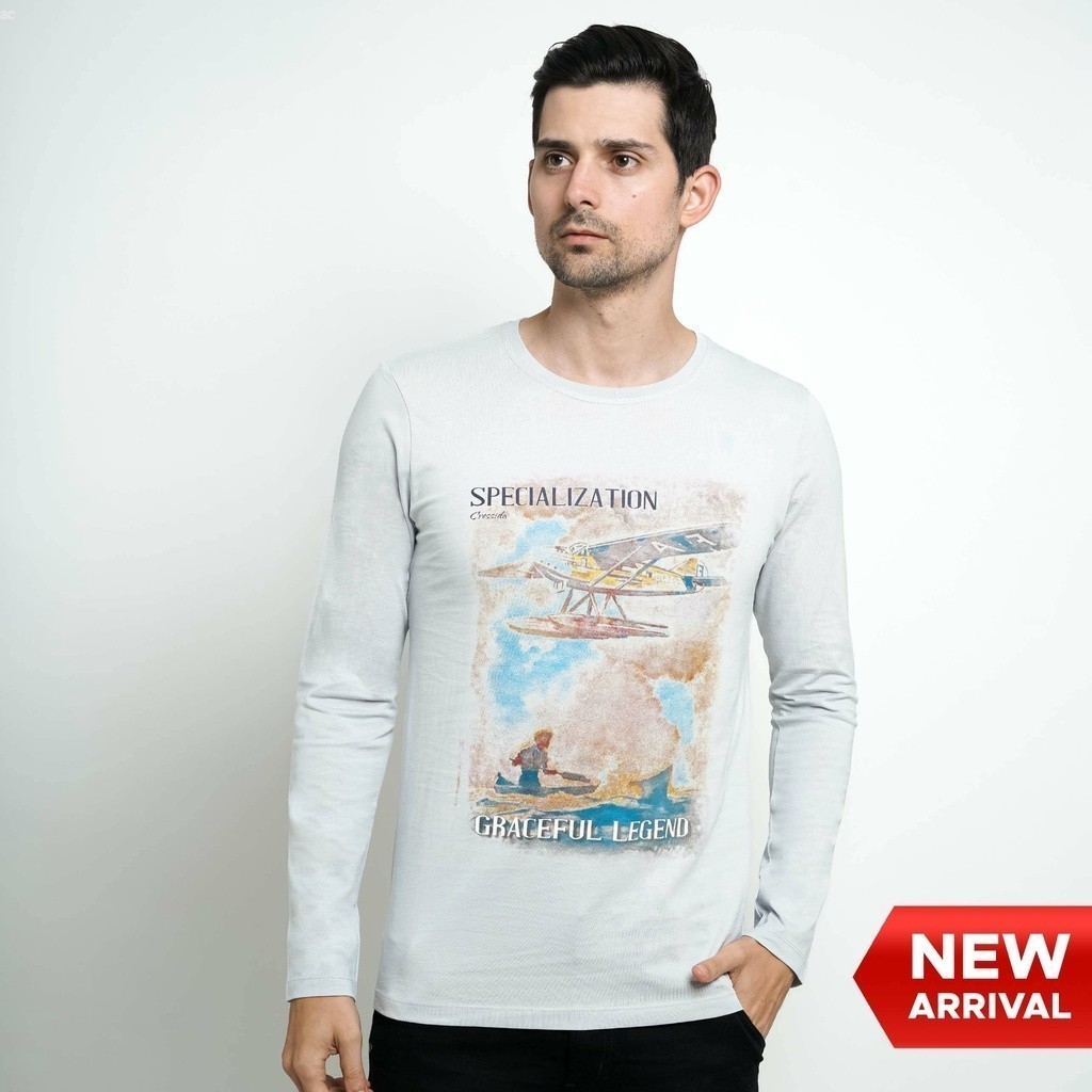 Cressida Kaos Lengan Panjang Pria T-Shirt Longsleeve Motif Vintage - TTBAL.CB089G Abu Muda Cressida 