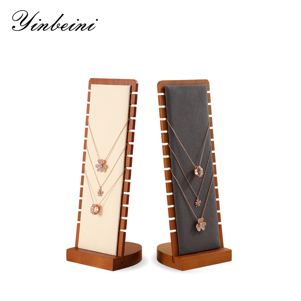 YinBeiNi Necklace Pendant Organizer Wooden Jewelry Display Stand with Microfiber Vertical Long Chain