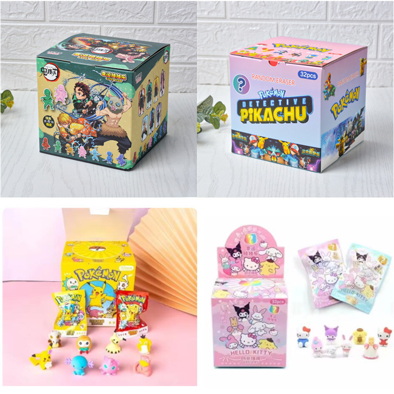 

32Bag/Box Anime Pokemon Blind Bag Eraser Kawaii Pikachu Action Figure Model Doll Student Stationery Sanrio Blind Box Toy For