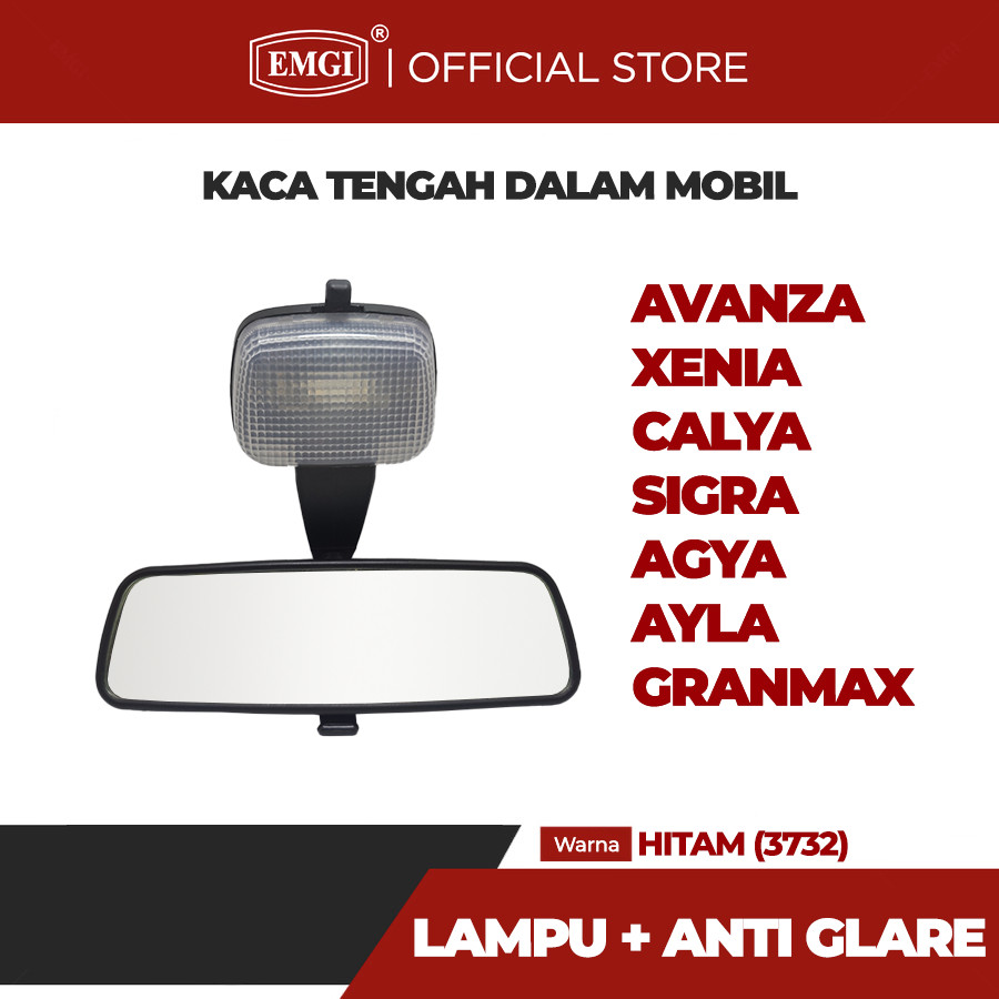 EMGI - Spion Tengah Mobil Avanza Granmax Calya Sigra Agya Ayla Xenia - Lampu + Anti Glare - HITAM