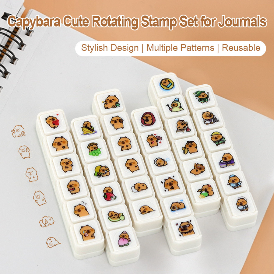 

Cute Kapibara Cartoon 6 in 1 Stamps Set - Acrylic Journal Stamps for Kids Reward, Student Stationery & DIY Scrapbooking Supplies