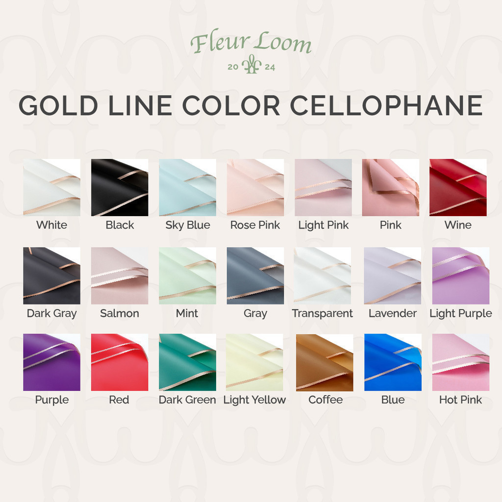 

Fleur Loom - (Lembaran) Kertas Buket Cellophane List Gold Line Emas / Gold Frame Flower Wrapping
