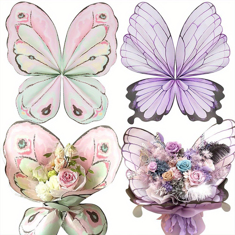 

10Sets Butterfly Wings Shape Flower Wrapping Paper Korean Waterproof Bouquet Packing Paper For Wedding Birthday Party Decor