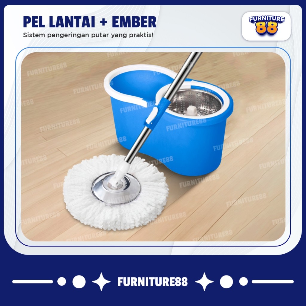 Spin Mop Alat Pel Lantai Putar Set Ember Pengering Putar Rotary Mop Super Mop FURNITUR88