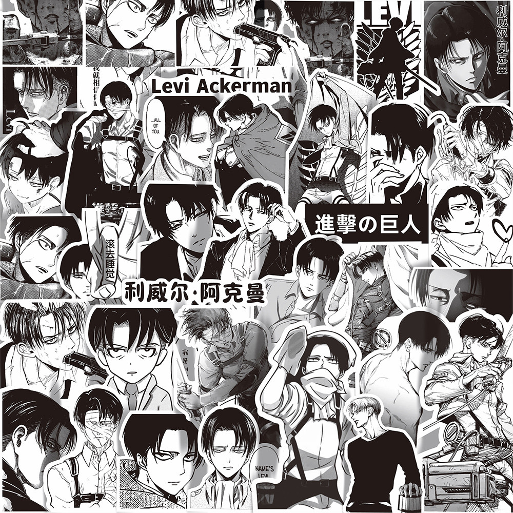 

10/30/65pcs Black and White Anime Levi Ackerman Stickers Decals DIY Stationery Skateboard Skateboard Kids Cool Cartoon Sticker
