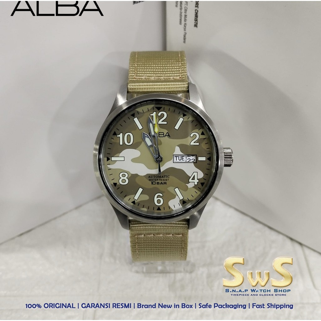 Alba AL4271 ALBA AL4271X1 Mechanical Field Automatic Beige Army Camouflage Dial Nylon Strap Watch Ja