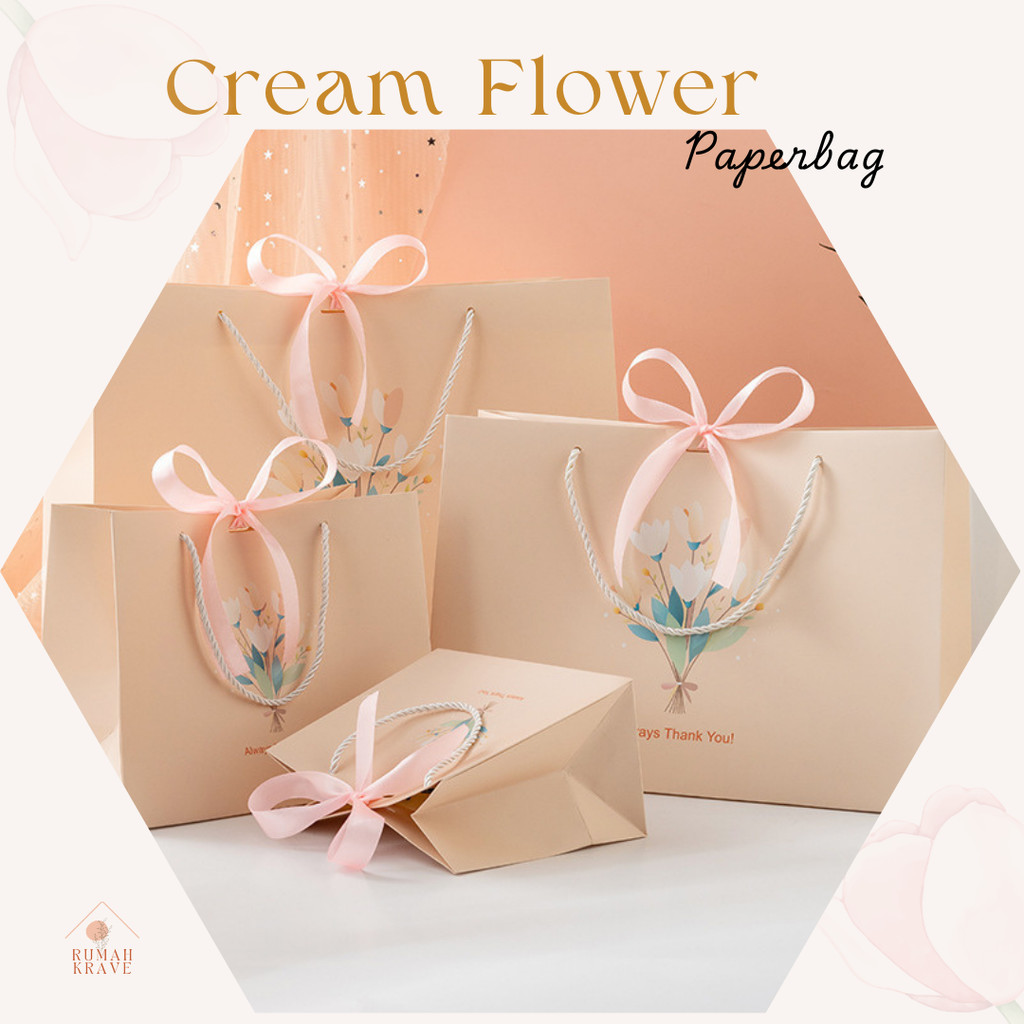 

RUMAH KRAVE - Paperbag Cream Flower Kantong Hadiah Motif Bunga Pink