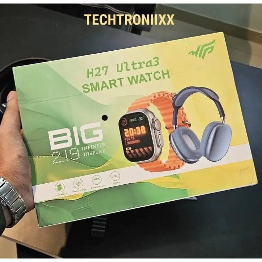 H27 Ultra 3 Smartwatch Layar Besar 2.19 Inci Bonus Headphone Wireless Strap Cadangan Charger Magneti