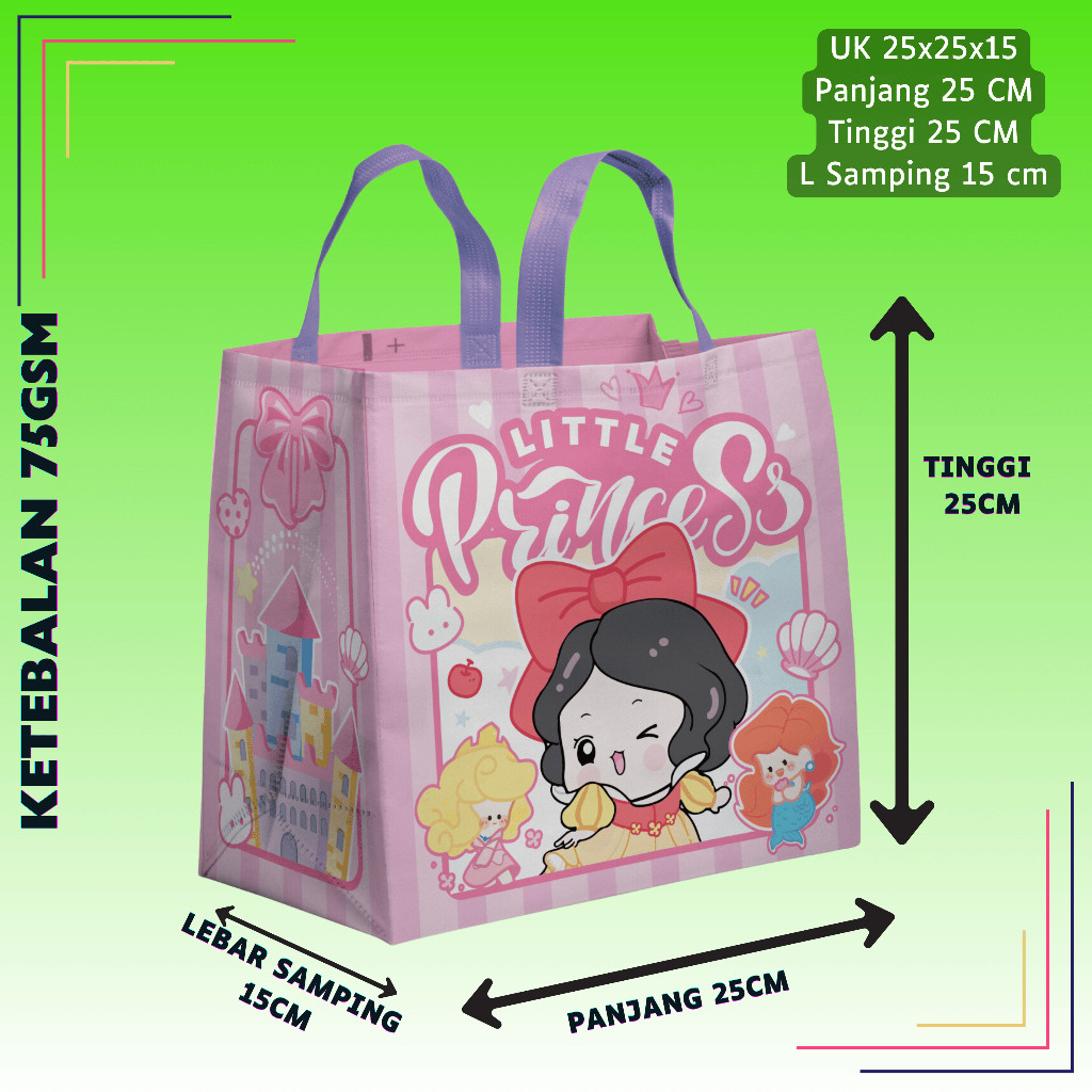 

Adwadns_shop (Isi 12pcs) Tas Spunbond Laminasi Box Princess & Karakter lainnya 25x25x15 - Hampers Souvenir