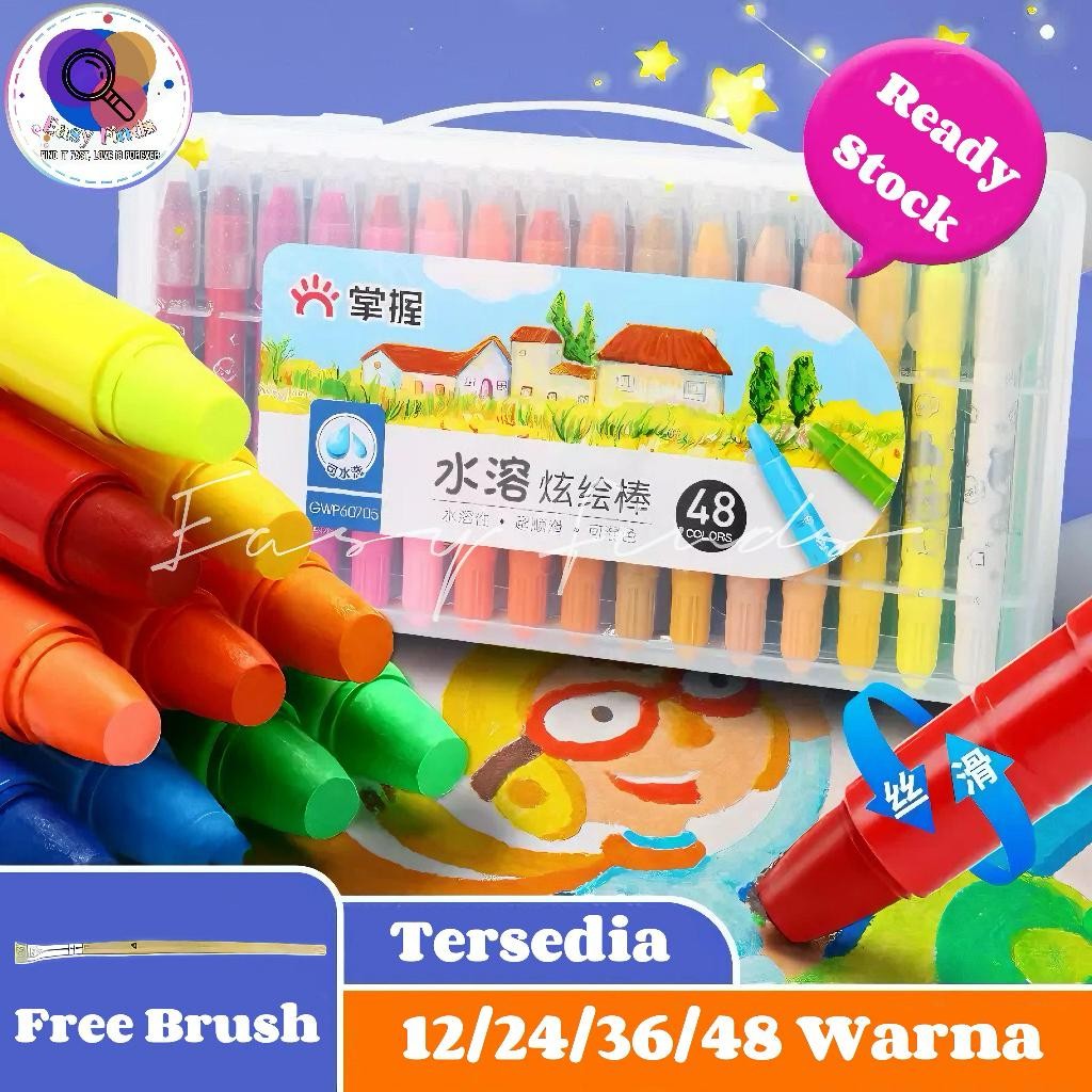 

【 Free Brush】Crayon Grasp 12/24/36/48 Warna Crayon Mata Sedang Silky Crayon Water Soluble Crayon Warna Cerah Tidak Mengotori Tangan