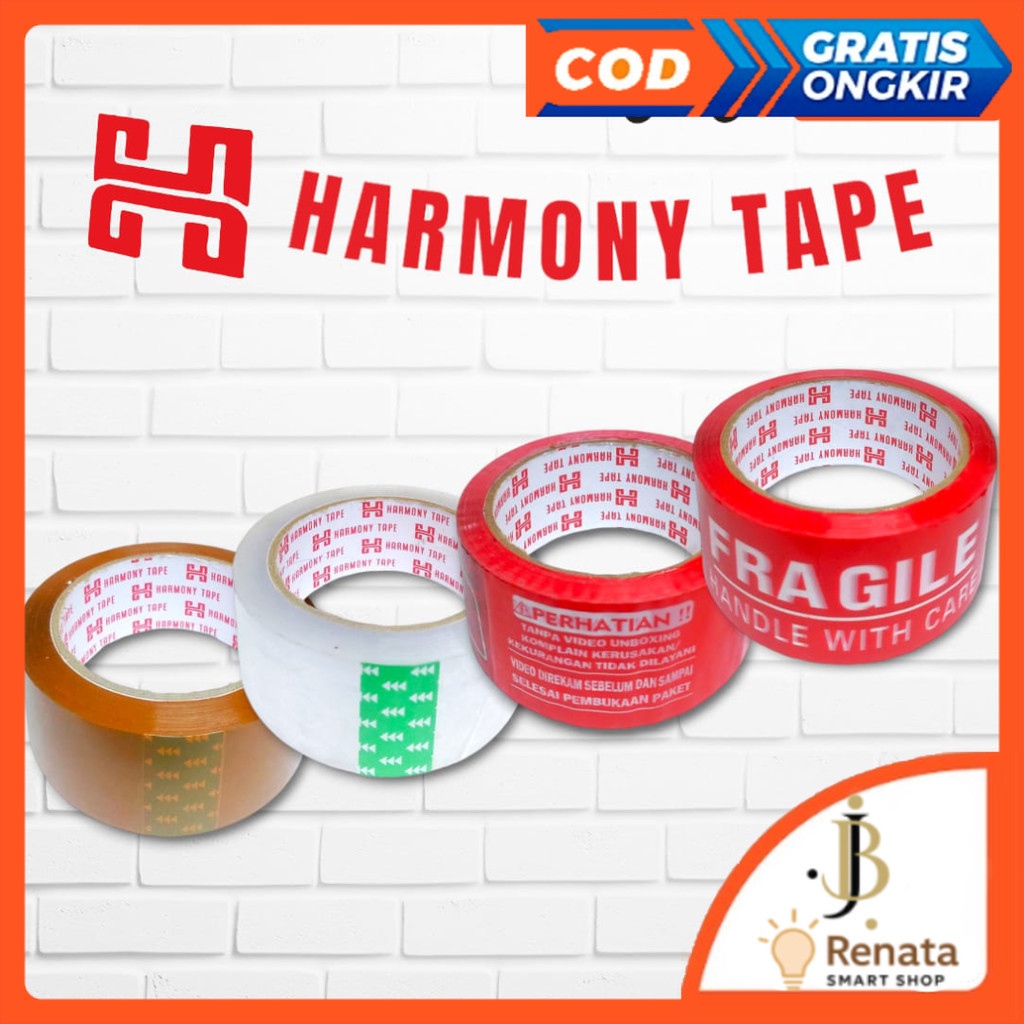 

Lakban HARMONY Tape Perekat Isolasi Selotip 45mm 50M 80Y Bening Coklat Unboxing Fragile Kuning Transparan