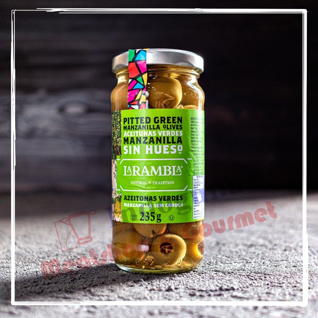 

La Rambla Larambla Pitted Green Manzanilla Olives Buah Zaitun Hijau 235gr