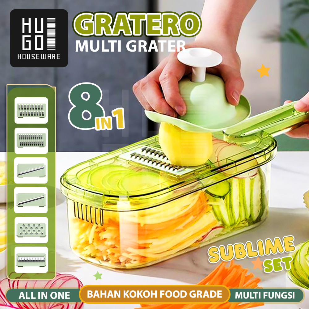 Parutan Sayur dan Buah 8 in 1 Parutan Serbaguna Pemotong Iris Sayur dengan Wadah Premium Quality