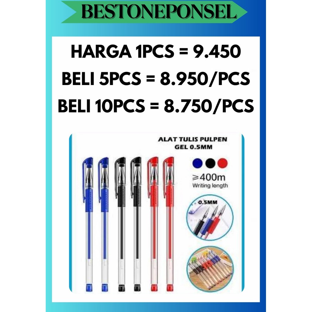 

BOP [1 SET 12PCS] PENA GEL PULPEN BOLPOIN PEN MIMI 0.5MM CAIR BIRU / HITAM / MERAH PER LUSIN