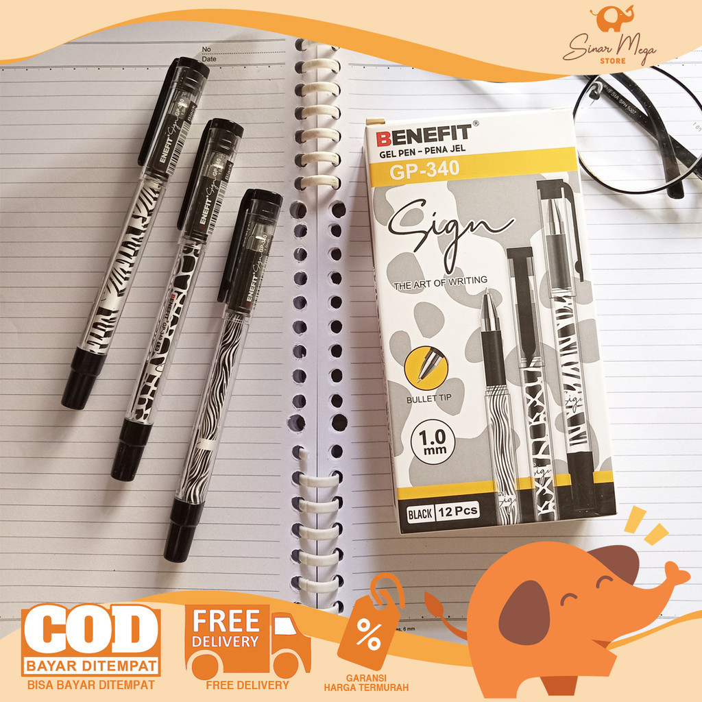 

Benefit Gel Pen GP-340 Sign Pulpen SATUAN Pena Jel 1.0mm Hitam Murah