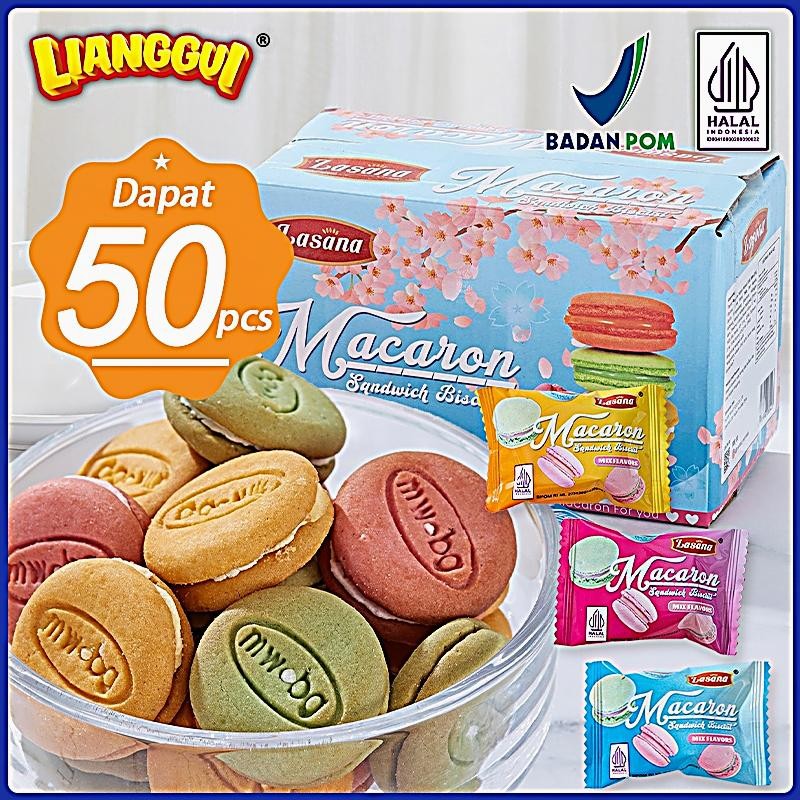 

（±50Pcs ）Lianggui Macaron Biskuit Cookies Halal Enak Cemilan Macaron Snack Viral Kue Kering