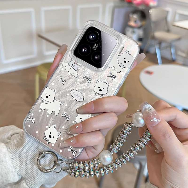 【Chain+Case】Stylent Pink Dog Sesuai untuk phone case iphone 15 aesthetic iphone 16 pro case bening p