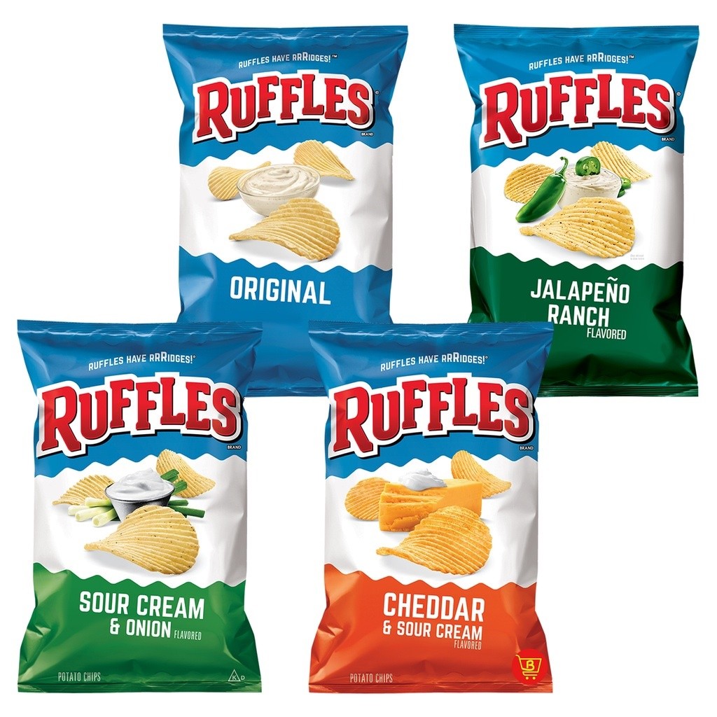 

Ruffles Potato Chips Jalapeno, Flamin Hot, Sour Cream Onion 6.5 Oz