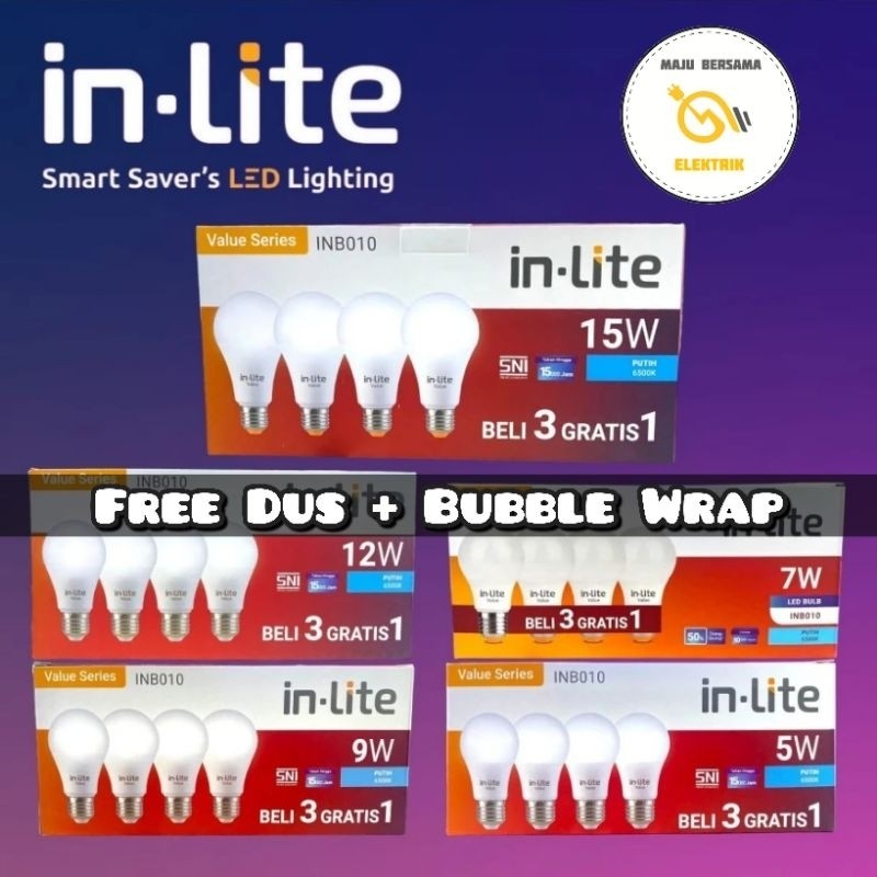 New LAMPU LED INLITE  3 GRATIS 1 / BOHLAM INLITE  LED 3 FREE 1 / IN LITE PAKET BELI 3 + 1/ 5WATT / 7