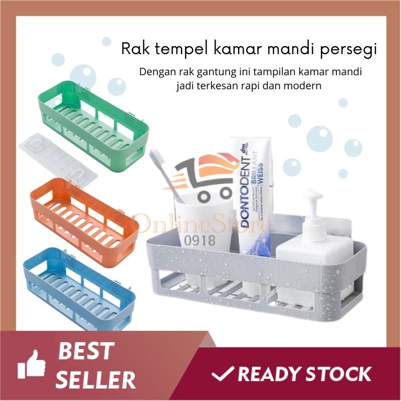 OS - D204-Rak Tempel Tanpa Paku - Rak Kamar Mandi Tempel - Rak Kamar Mandi Persegi Panjang