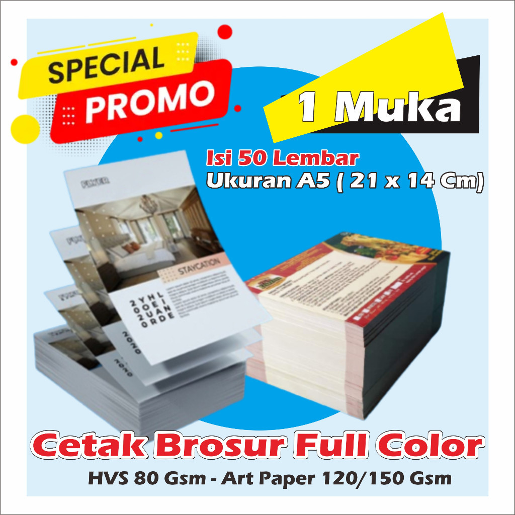 

Cetak brosur Ukuran a5 Full Color 1 muka brosur custom kilat 50 lembar
