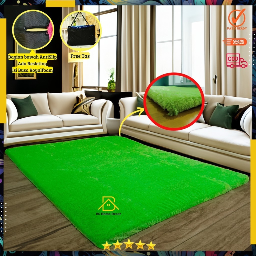 Karpet bulu Rasfur Anti Slip Uk Panjang 2 meter Lebar 1.2 meter Tebal 3,5cm