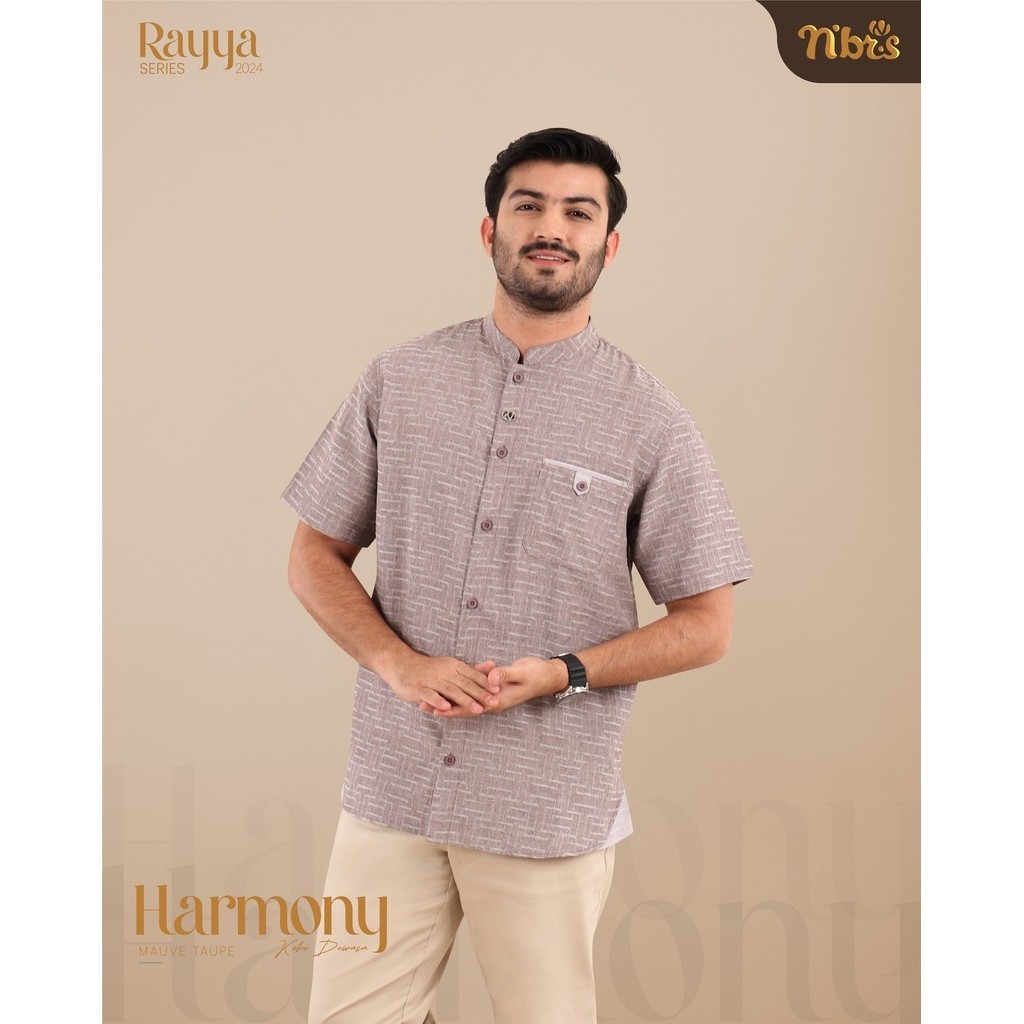 Harmony Koko nibras - baju koko Dewasa lengan pendek full kancing depan