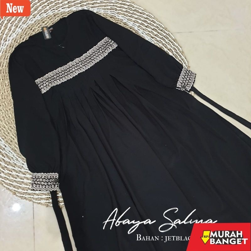 abaya shopee haul 2024 Gamis Jetblack Salma S-XXL / Gamis Jetblack Hitam Lengan Renda/ Abaya Gamis H