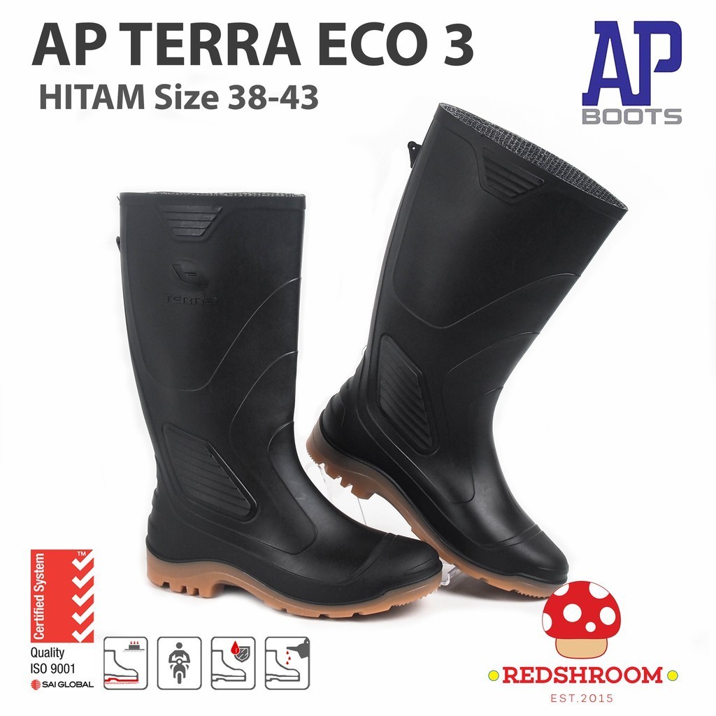 Sepatu Boot Tinggi AP Boots AP TERRA ECO 3 HITAM Anti Slip Lentur Lokal Karet Tangguh Kontruksi