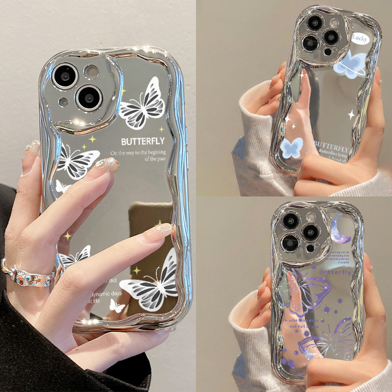 Berlaku untuk iPhone 15 Casing Ponsel Promax Lapis Perak Apple 14 Pro Kupu-kupu IPhone13 Casing Peli