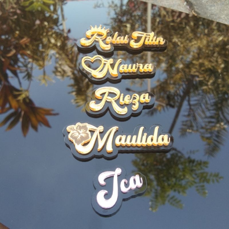 TERMURAH CUSTOM BROS NAMA / PIN NAMA AKRILIK MIRROR GOLD ROSE GOLD