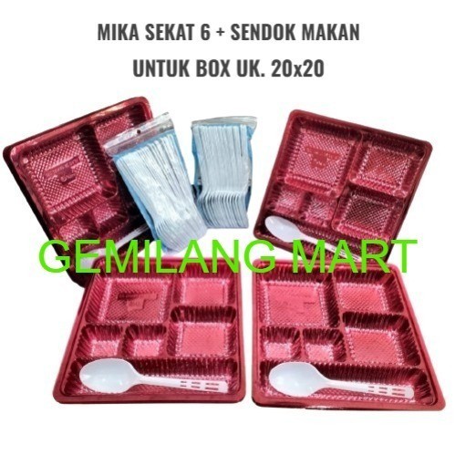 Mika Alas Sekat 6 uk.20X20 Isi 10pcs + Sendok Makan