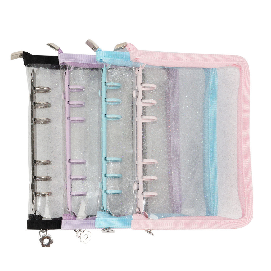 

6 Ring A6 Glitter Binder Notebook Agenda Book Protector Macaron Zipper Office Home School Binder Stationery