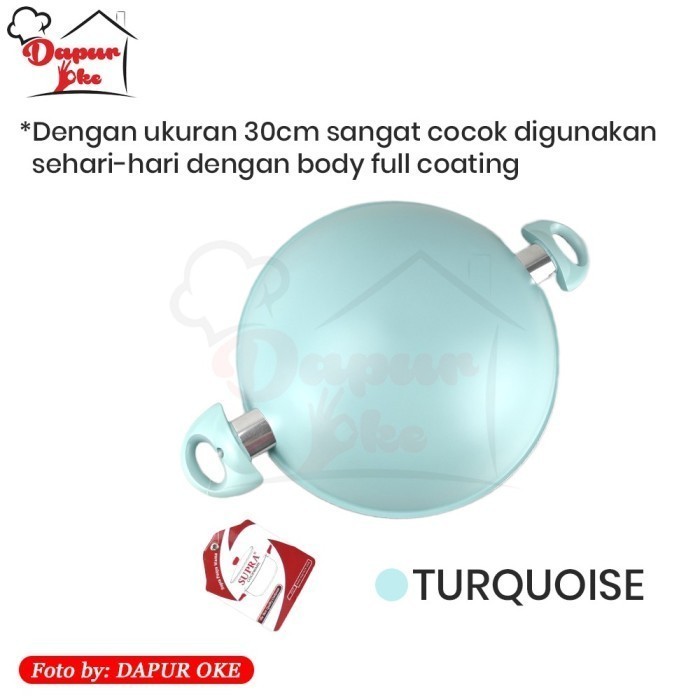 Supra Wajan 30 cm White Marble Anti Lengket / Kuali / Wok - Turquoise