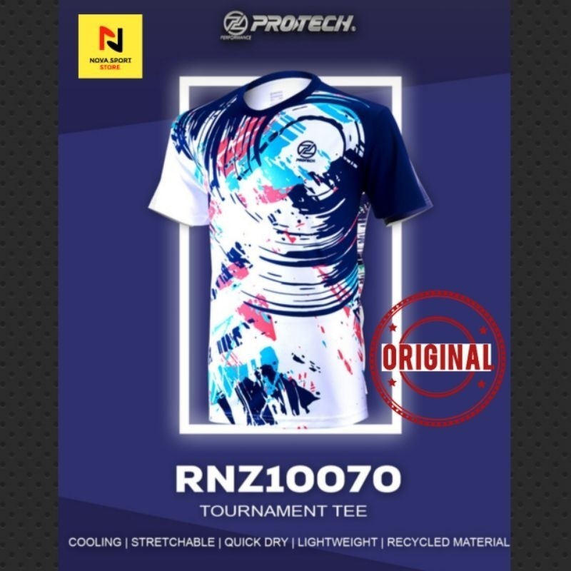 EQ18GA JERSEY KAOS BADMINTON PROTECH RNZ 10070 WHITE DARK BLUE