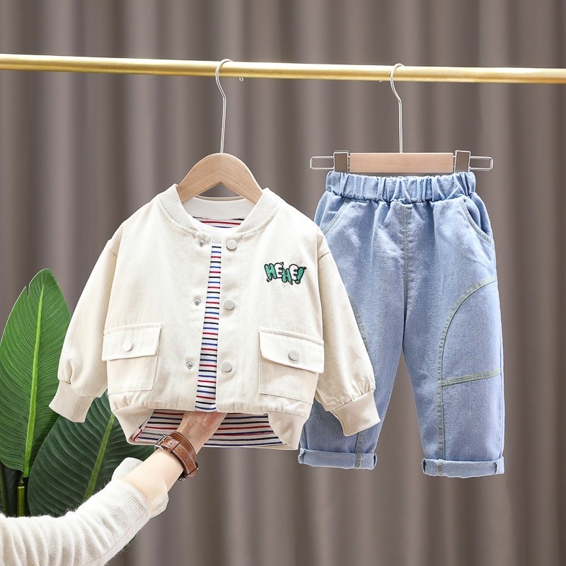 AN51GA Setelan anak laki laki import baju anak laki laki impor kaos celana Jaket 3pcs fashion korea 