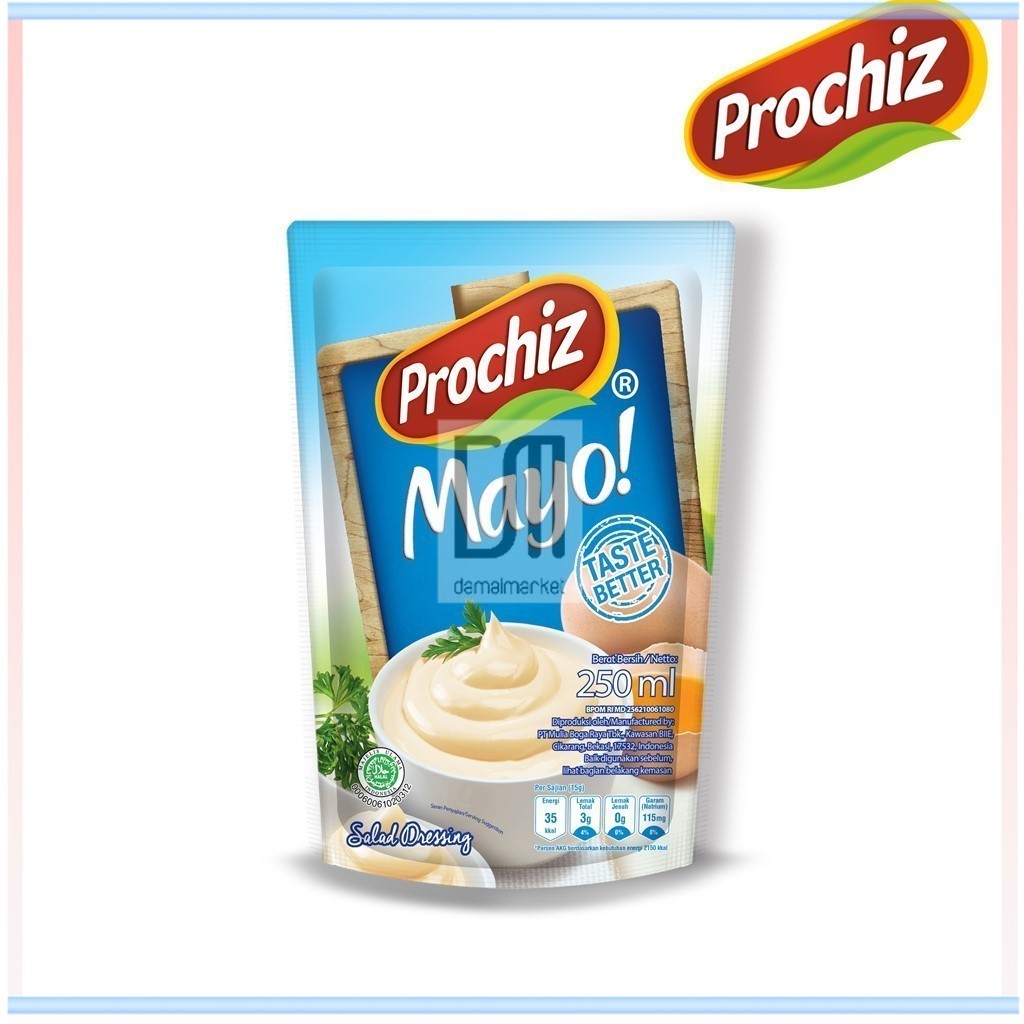 

Prochiz Mayo 250gr Mayonnaise Mayonaise Mayonais Mayones Salad Dressing Cooking Sauce Keju Original Light Rendah Lemak Sweet Extra Pedas Halal Creamy Murah 1kg 1 liter 100 500 160 170 gr Pouch Sachet Refill Botol Standing Pouch