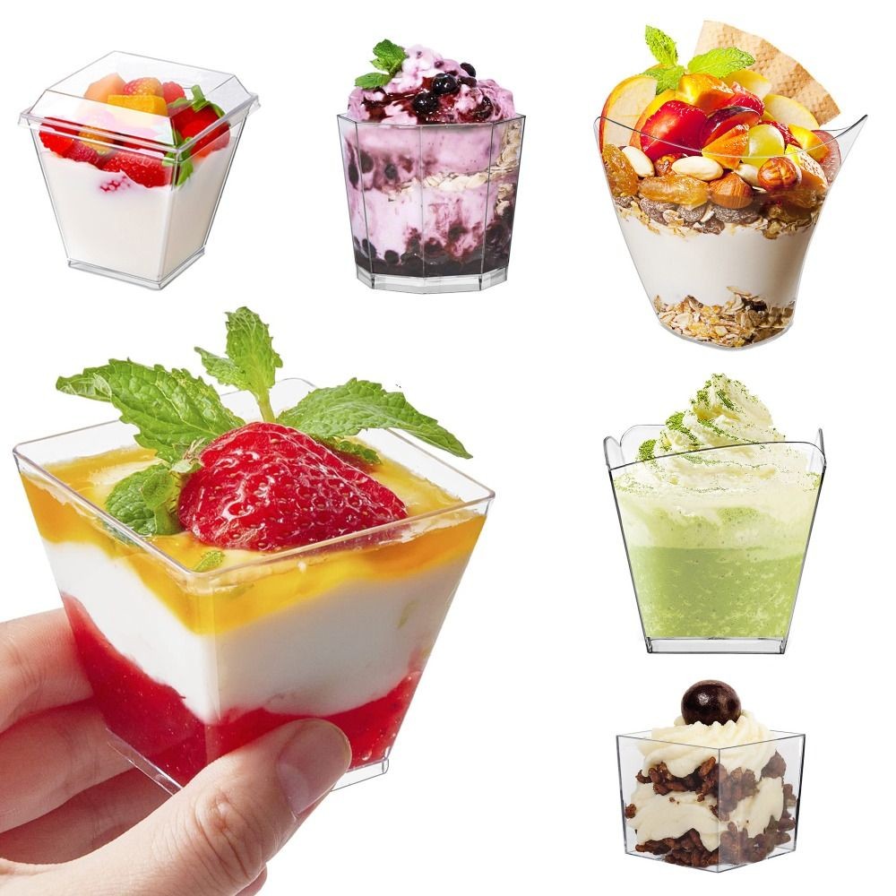 10Pcs Disposable Mousse Cup Jelly Clear Pudding Cup Plastic Transparent with Cover Dessert Cake Cup