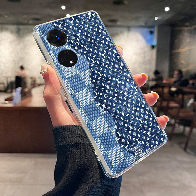 Casing Ponsel Tren Dupleks Bordir LV Biru untuk OPPO A98 5G A96 A95 A94 A92 S A9-2020 A91 A8 A79 A78