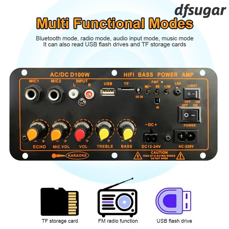 D100 Bluetooth Amplifiers Bass Subwoofer 12 Inch Hi-Fi 220V/12V/24V Super Bass Bluetooth Amplifiers 