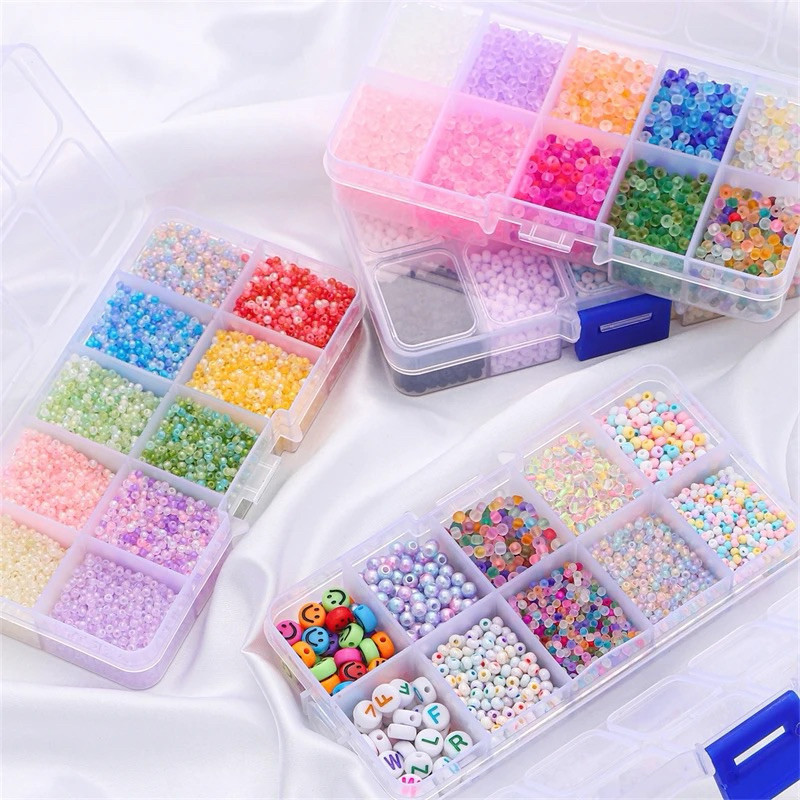 Paket Manik Kit BOX Mote Pasir DIY Paket Payet Beads Per Box Tempat Manik Bahan Kerajinan Kalung Cin