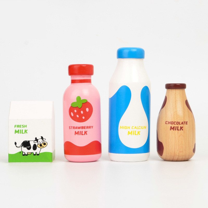 

Children Pretend Play Wooden Milk Drink Set Kitchen Food Toys Montessori Learning Educational Kids Simulation Imitation Game