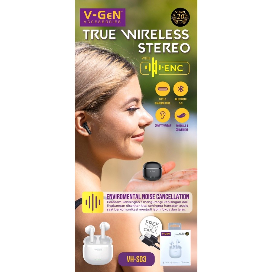 [POA] Earphone V-GeN TWS VH-S03 Wireless ENC Type C Bluetooth Handsfree