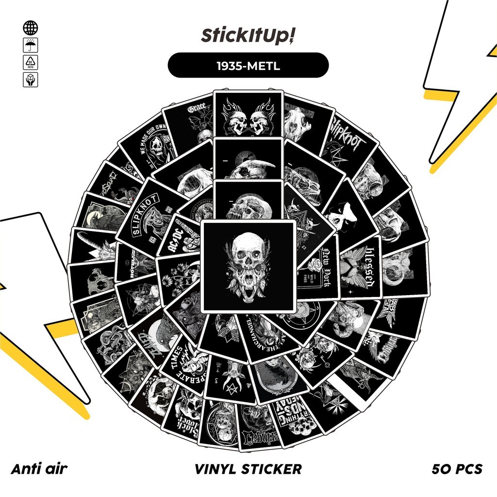 

COD✨ 50 Pcs Stiker BLACK AND WHITE METAL TSHIRT DESIGN MIX 01 Lucu Anti Air Untuk Dekorasi Notebook Sepeda Skateboard Handphone DIY