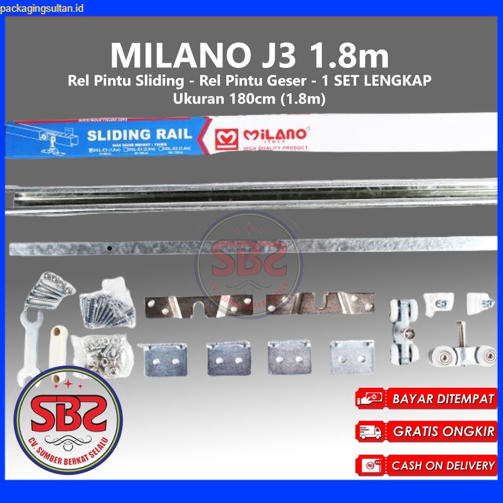 MILANO REL SLIDING J3 - Rel Pintu Dorong - Sliding Rail Galvanis - Sliding Track - Rel Pintu 1.8m